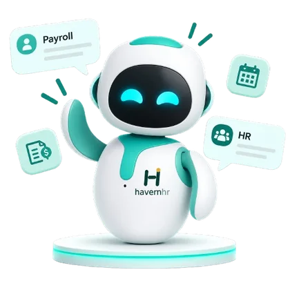 Havern AI agent mascot surrounded by payroll and HR task cards